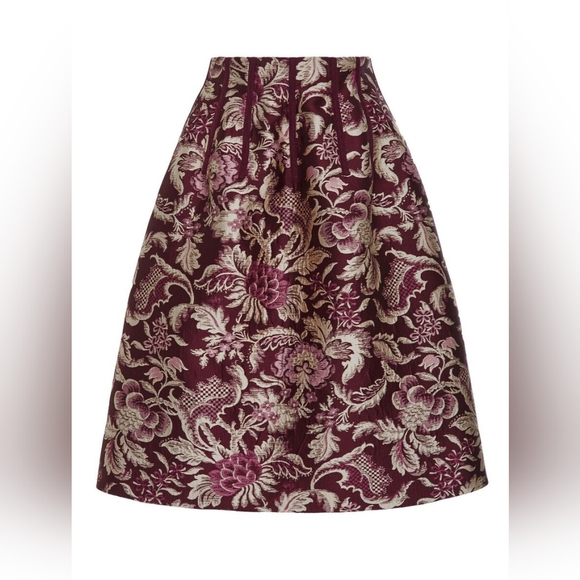 $6,000 NEW OSCAR DE LA RENTA FLORAL JAQUARD BURGUNDY JACKET SKIRT SUIT US L - Picture 5 of 16